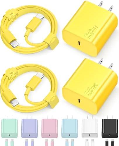 iPhone 16 15 Charger Fast Charging Type C Chargers USB C Charger Block iPhone 16 Chargers with 2 Pack 6FT Cable for iPhone 16/16 Plus/16 Pro Max/15/15 Pro Max/iPad Pro/AirPods(Yellow)