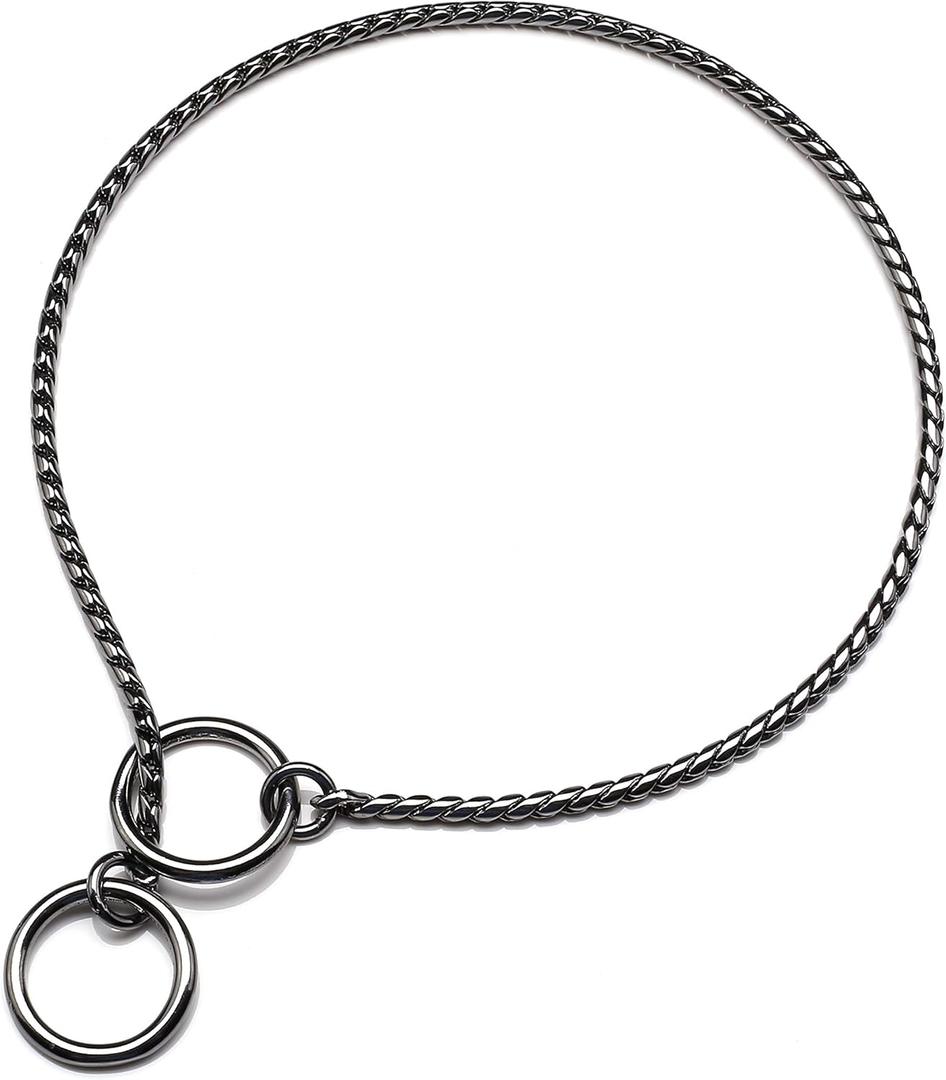 Mogoko Stainless Steel Dog Choke Chain Collar, Puppy Metal Snake Chain Slip Collar Pet Titan Training Walking Choker (Black;24.0"*5.0mm)