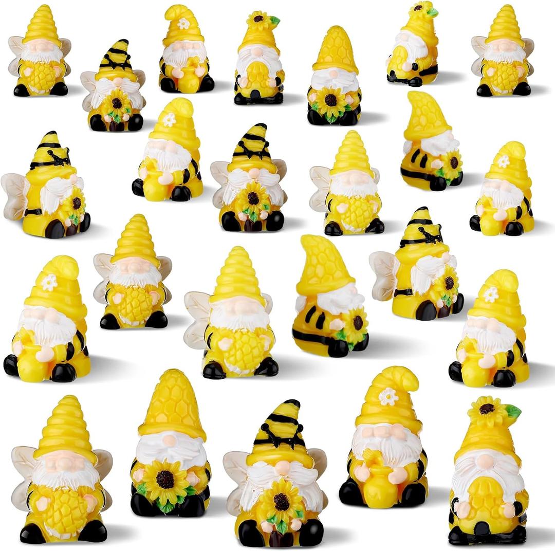 80 Pcs Bee Sunflower Mini Gnomes Decor Bulk Honey Bee Miniature Gnomes Figurines Summer Sunflower Mini Resin Statues for Indoor Outdoor Garden Landscape Patio Decor Housewarming Gifts