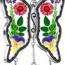 KY&BOSAM Butterfly Suncatchers Precious Grandmother Stained Glass for Windows Hangings Wind Chimes with Pressed Flower Wings and Heart Charm Birthday Gifts for Grandma Mother`s Days Christams