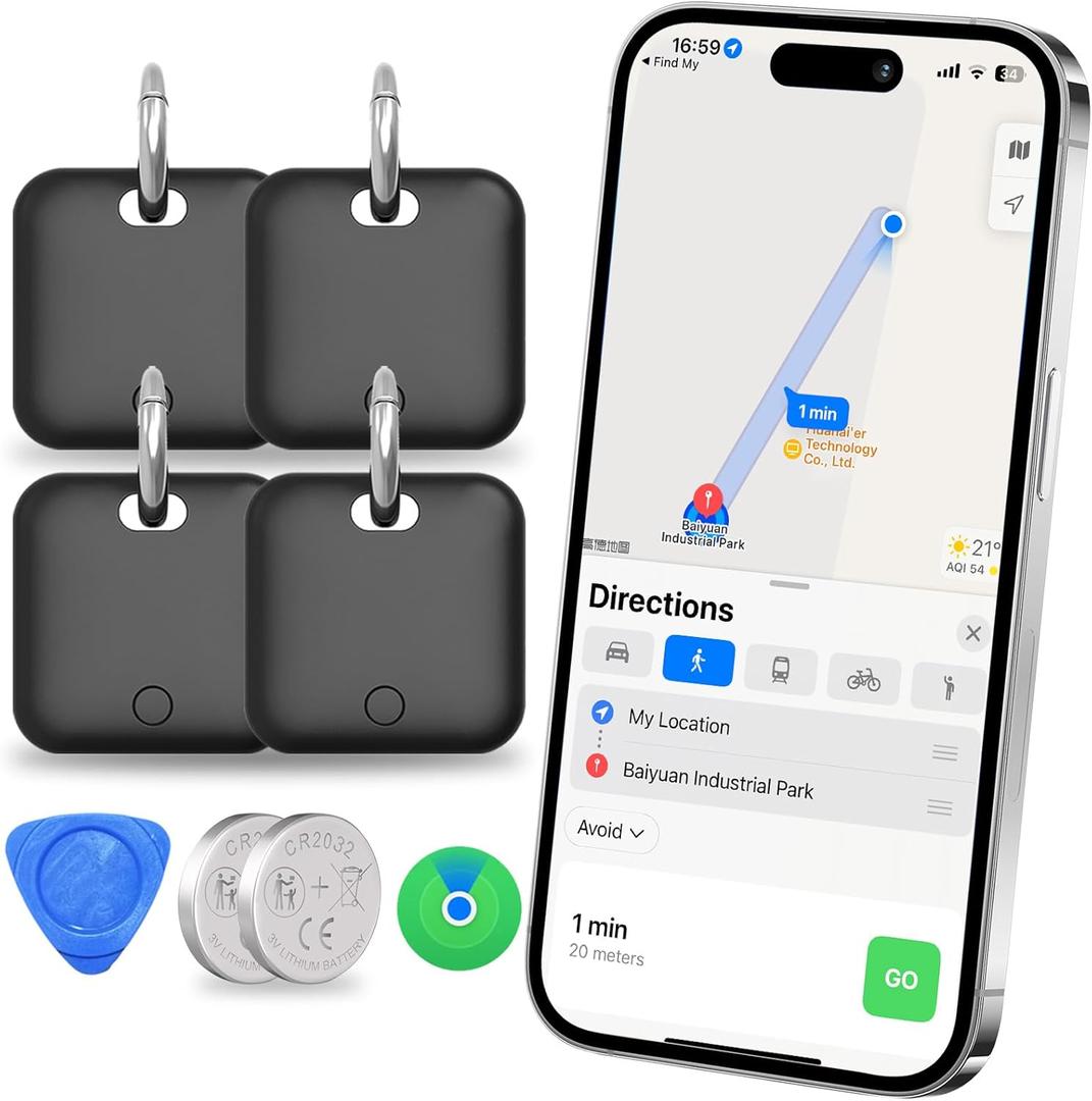 Smart Tracker Tags-4 Pack(iOS Only) Compatible with Apple with 2 Batteries,Replaceable Battery,Bluetooth Luggage Smart GPS Tag Works with Apple Find My APP,Item Finders for Dog/Key/Luggage