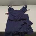 OWIN Wedding Guest Dresses for Women 2026 Summer Sexy Faux Wrap V Neck Bodycon Midi Dress Spaghetti Strap Ruffle Hem Cocktail Evening Dress Navy Blue M