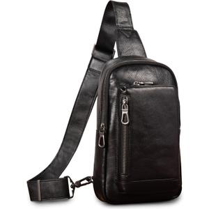Genuine Leather Sling Bag for Men and Women Crossbody Shoulder Purse Chest Sling Backpack Carry on Casual Daypack (Black)