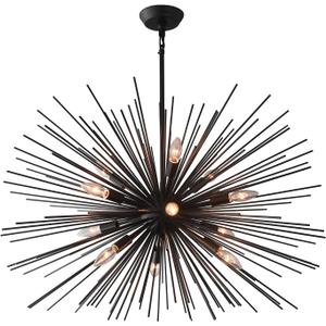 34in Black Sputnik Chandelier 12-Light Large Starburst Chandelier Light Fixture Solid Metal Mid-Century Modern Satellite Chandeliers for Living Room Dining Room Foyer,Bedroom E12