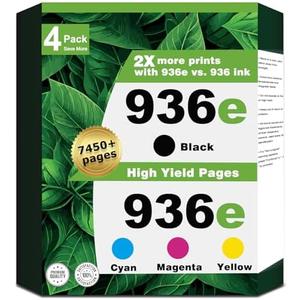 936e Ink Cartridges Combo Pack Compatible for HP 936 for OfficeJet Pro 9120e 9125e 9135e 9110b 9128e 9130b; Wide Format 9730e; OfficeJet 9122e Replacement for 936XL (Black Cyan Magenta Yellow 4-Pack)