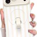 KANGHAR Compatible with iPhone 17 Pro Case, Support for MagSafe, Silicone Stripes Cute Pattern, Wristband Kickstand Camera Protection Soft Slim Cover for Girls Women -White