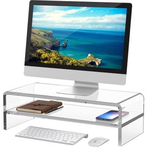 Egchi Acrylic Monitor Stand,2 Tiers Computer Monitor Riser(18x8x5.5 inches),Computer Stand/Monitor Riser for Office,School,Home,Laptop Stand Desktop Stand for Keyboard Storage&Printer TV Screen