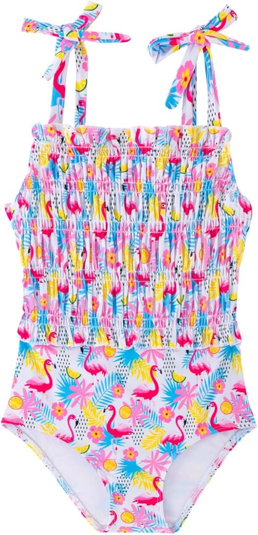Toddler Swimsuit Girl Bathing Suits One-Piece Swimwear Adjustable Shoulder Straps Smocked 2-6T