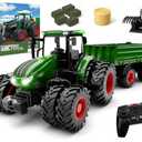 Remote Control Tractor Toy with Trailer | Metal Front & Front Loader Farm Vehicle Set with Lights & 8-Wheel Design, RC Tractor Truck for Boys & Girls Ages 3-9, Fun Farm Toy Gift for Toddlers & Kids