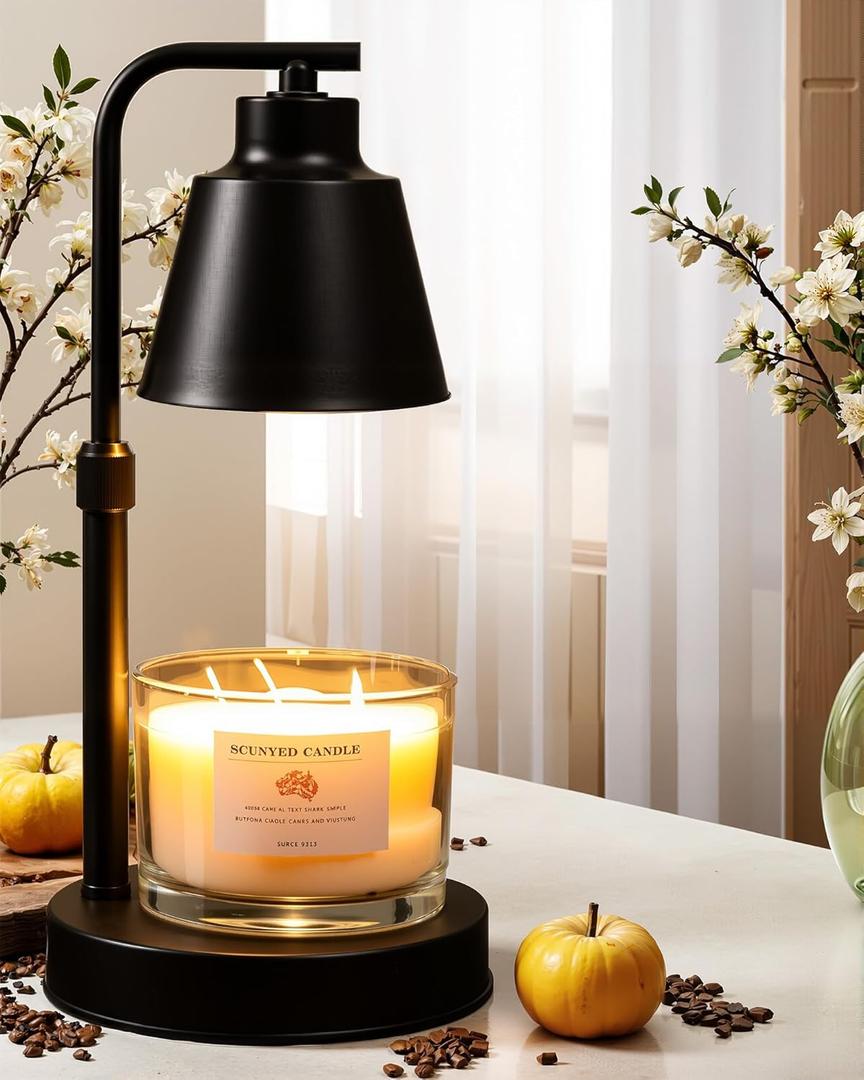 Candle Warmer Lamp with Timer - Adjustable Brightness & Height, 2 Free Bulbs Included | Wax Warmer Lamp for Jar Candles, Farmhouse & Home Decor Gift (Black)