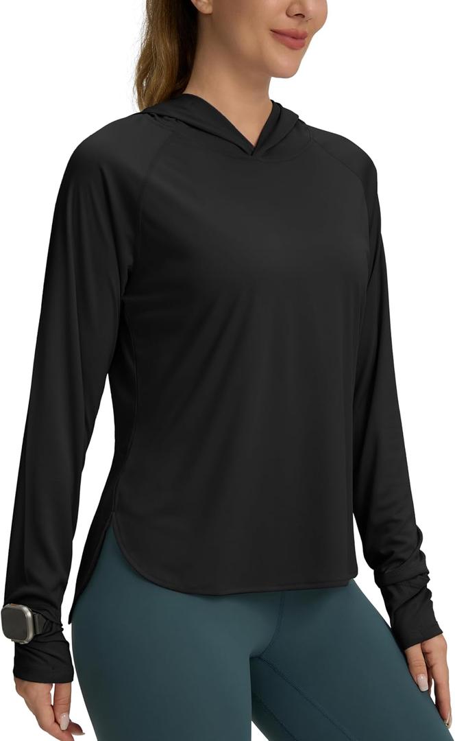 Women's UPF 50+ Sun Shirt with Hoodie SPF Long Sleeve UV Protection Shirts Hiking Fishing Outdoor Lightweight (Black, XXL)