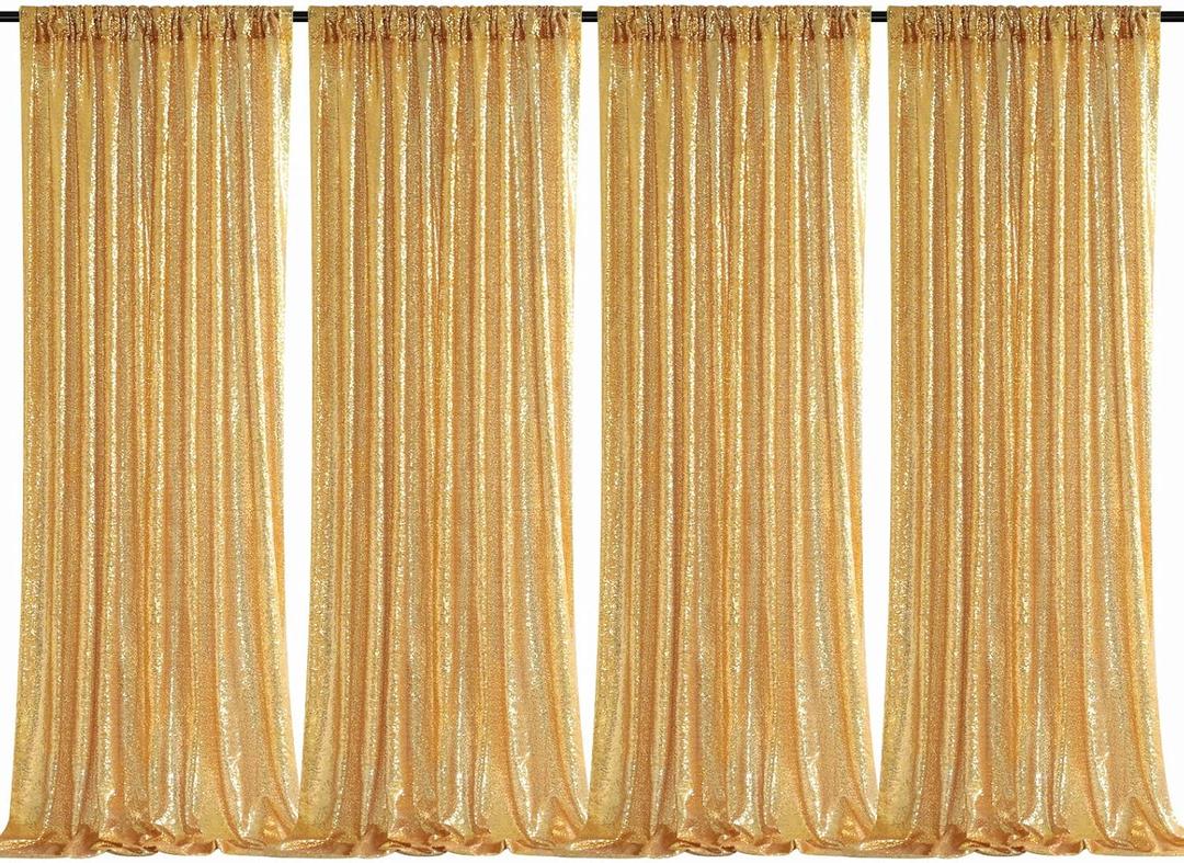 B-COOL Sequin Backdrop Gold Curtains 4 Panels 2ftx8ft Glitter Shimmer Fabric Sparkly Drapes for Background Wedding Banquet Party Decorations