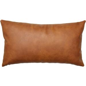 JOJUSIS Modern Leather Throw Pillow Cover for Couch Sofa Bed 12 x 20 Inch 100% Faux Leather Orange Brown