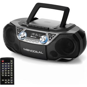 MONODEAL CD Player & Cassette Tape Player with Bluetooth, Powerful Stereo CD Player Boombox with X-BASS,CD and Cassette Player Combo,FM/USB/AUX & Remote, Tape Recording, Sleep Timer, AC/DC Powered