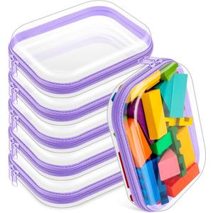 Sanwuta 6 Pcs Clear Hard Zipper Case Plastic Zipper Pouches Transparent Makeup Bag Pencil Case Pouches Toiletry Diaper Bag for Travel Toy Storage Organizer Bins(Purple,7.87 x 5.9 x 2 Inch)