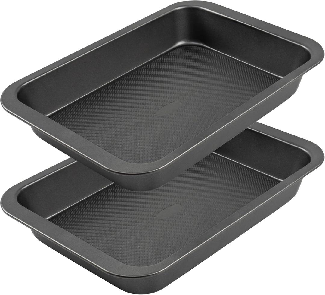 Tiawudi Cake Pan, Nonstick Baking Pan for Cake, Bread, Brownie or Lasagna, Heavy Duty Baking Dish with Diamond Texture Pattern and Wide Grips, Set of 2 (Gray)
