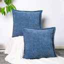 Pack of 2, Chenille Throw Pillow Covers 20x20 Inch Blue Decorative Pillowcase Boho Farmhouse Cushion Covers Soft Couch Cushion Case for Couch Sofa Bedroom Living Room