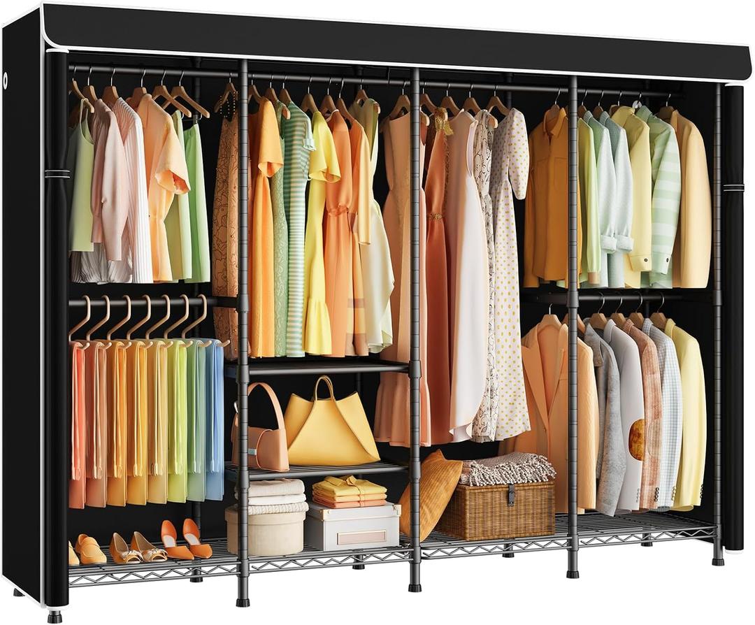 ULIFHOME H41C Clothes Rack with Cover, Covered Clothing Rack Heavy Duty, 16.5"D x 80"W x 76.4"H