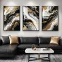 Large Framed Black Gold White Abstract Wall Art for Living Room, Each 24x36, 24" W x 36" H x 3Pcs