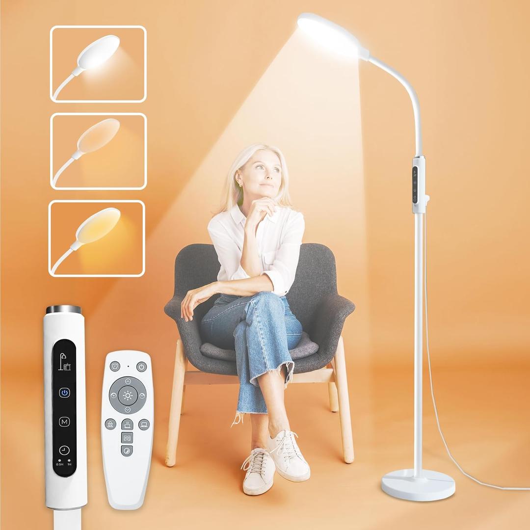 PRIMETEK Light Lamp, Dual Control with Remote & Touch Screen, 10000LUX, Adjustable Neck, Multi-Purpose, Portable, LED Light Technology, 5 Color Temperatures & 10 Brightness Levels, UV-Free (White)