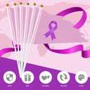 100 Pcs Cancer Awareness Purple Ribbon Handheld Flags Mini PVC Stick Flags for Breast Pancreatic Childhood Cancer, Alzheimer's, Domestic Violence, Fundraising, School, Rally Events