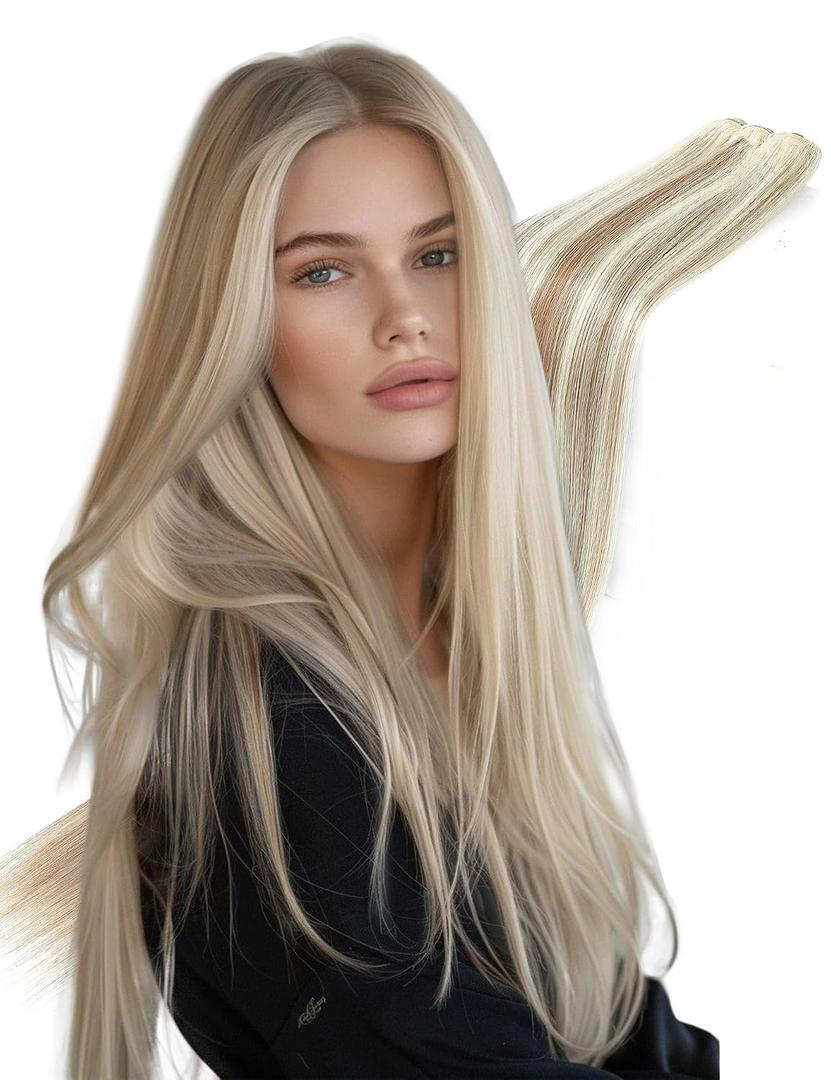 30 Inch Sew in Hair Extensions Bundles Synthetic Weft 200g Thick Blonde mix Brown Long Straight Hair Weave