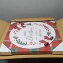 ArtbyHannah 16x16 Inch Christmas Canvas Wall Art, Framed With 3D Greetings and Red Balls, Red & Green Plaid Decor for Bedroom, Bathroom