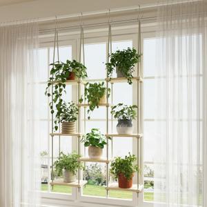Window Plant Shelves 8-Tier Hanging Plant Shelves for Indoor Window Shelf for Plants Wall Mounted Window Sill Plant Shelf Living Room Garden Boho Decor
