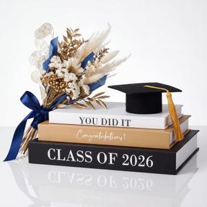 Threehoney 3 Pcs Graduation Table Centerpieces Class of 2026, Graduation Book Centerpiece Congratulate Grad Decoration Decorative Book Storage Box Table Home Party Decor(Black, White, and Yellow)