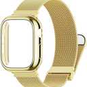 Waterproof Stainless Steel Milanese Band with Case Compatible for Apple Watch 38mm 40mm 41mm 42mm 44mm 45mm 46mm 49mm Women/Men,Magnetic Strap for iWatch Series 11 10 9 8 7 6 5 4 3 2 1 SE SE3 Ultra2/3
