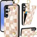 Petitian for Samsung Galaxy S24 Plus/S25 Plus Wallet Case - Women Girls Cute Girly Aesthetic Design Leather Credit Card Holder Cardholder Stand Wristband for Galaxy S24 Plus/S25 Plus,Checkered