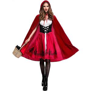 IMEKIS Women Little Red Riding Hood Costume Gothic Dress with Cape Cloak Halloween Cosplay Deluxe Storybook Fairy Tale Outfit