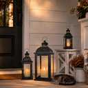 Lanterns Decorative Indoor&Outdoor, 19’’&14’’&10’’ Extra Large Metal Candle Lanterns, Vintage Candle Holders Farmhouse Shelf Wedding Front Porch Patio Decor, Christmas Halloween Decorations for Home