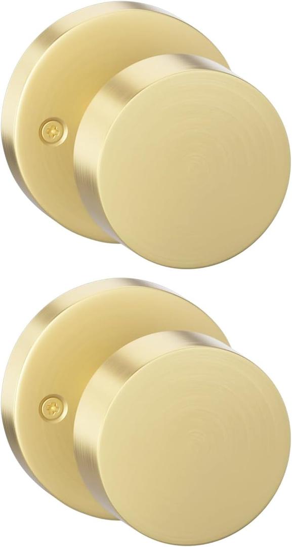 Goldenwarm 2 Pcs Gold Dummy Door Knobs, Heavy Duty Zinc-Alloy Brushed Gold No-Turning Interior Door Knobs, Brushed Brass Indoor Doorknobs for Hallway, Inactive Half Dummy Door Knob (1 Pack)