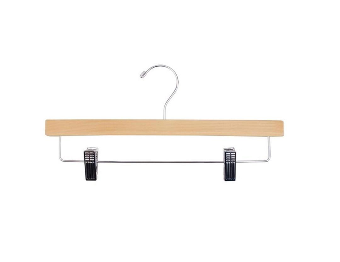 NAHANCO 6214RCCHHU 14 Wooden Pant Skirt Hanger with Chrome Hook and Clips, Natural (Pack of 25)
