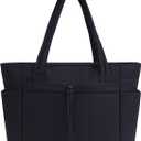 Wandering Nature Puffer Tote Bag with Cup Holder & Laptop Compartment & Trolley Sleeve for Travel, Work, Nurse, Women (Medium, 01-black)