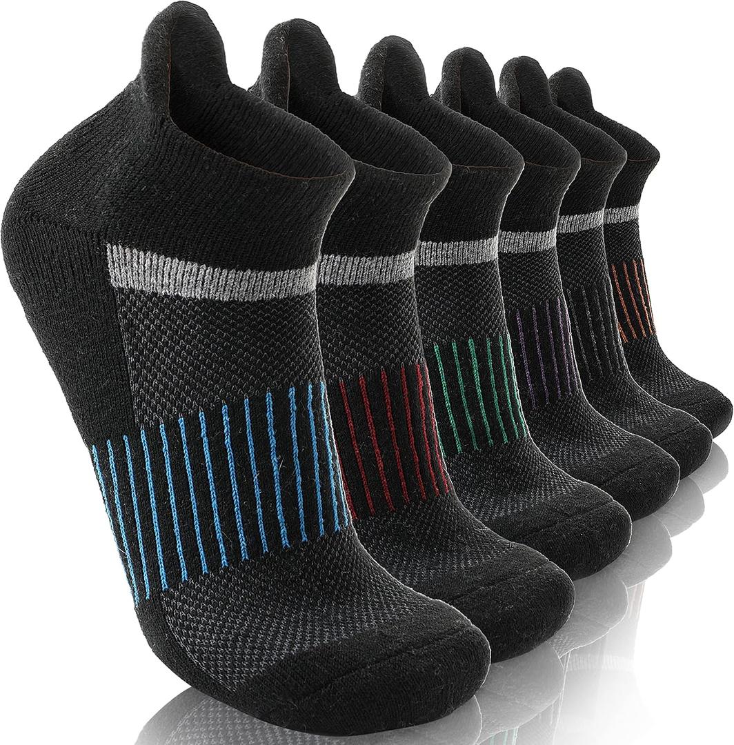 4 Pairs Merino Wool Ankle Running Hiking Socks Compression Support Breathable Thick Cushion No Show Socks for Women Men (Medium, Black)