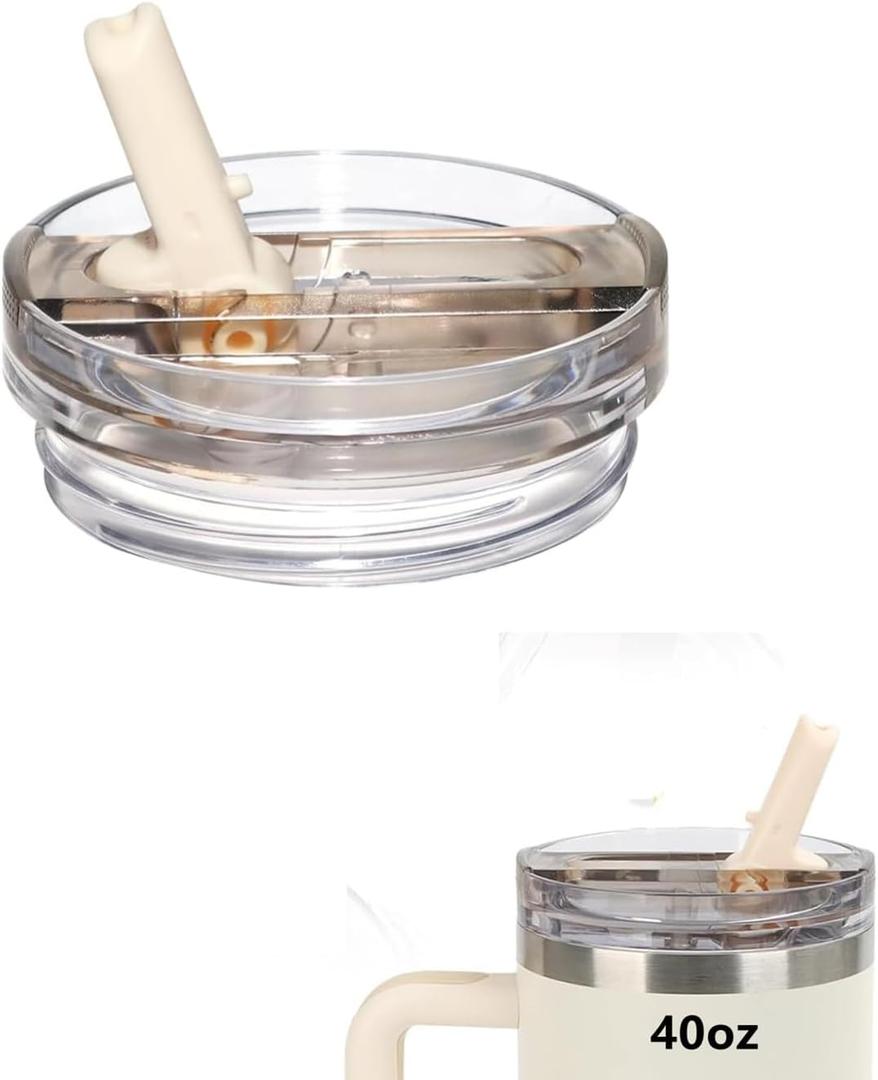 1 Pack 40 oz Tumbler Flip Straw Lid Fit for Stanley Quencher ProTour, Leak Proof Lid Compatible with Stanley Quencher 40 oz Tumbler, Spill Proof Lid for Cup Accessories (Cream)