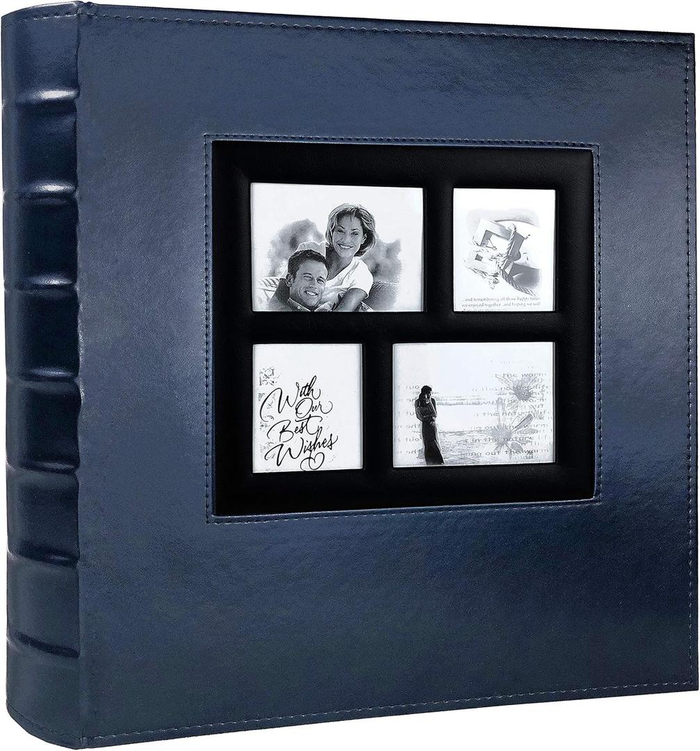 RECUTMS Photo Album 4x6 Holds 500 Photos Black Pages Large Capacity Leather Cover Wedding Family Baby Photo Albums Book Horizontal and Vertical Photos (Blue)