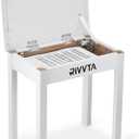 RIVVTA Piano Bench Keyboard Bench with Padded Cushion Compartment for Music Books Vanity Stool Wooden Table Stool Dressing Piano Chair Seat Single with Storage White