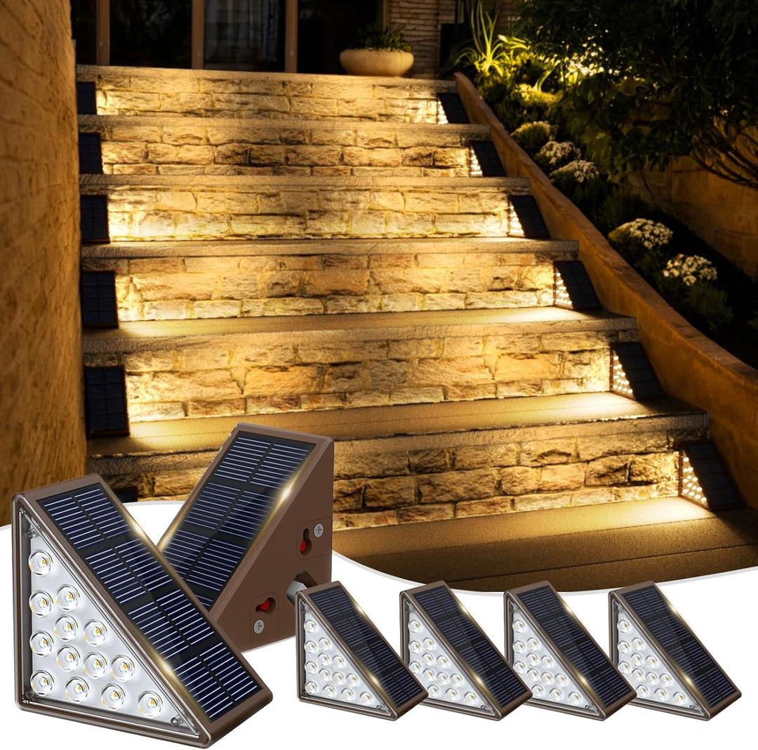 JOFIOS Solar Step Lights for Outside, 6pack Solar Stair Lights Outdoor Waterproof IP67, Outdoor Deck Step Light LED for Garden Stair, Patio, Front Door, Porch, Yard, Sidewalk Decor(Warm Brown)
