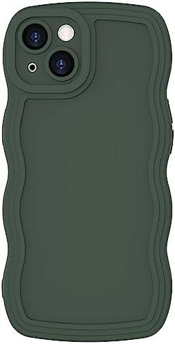 Anuck for iPhone 14 Plus Case Wave, Curly Frame Design for Women Girls, Cute Wavy Solid Color Aesthetic Phone Case Soft Flexible TPU Shockproof Full-Body Protective Cover 6.7" - Deep Green