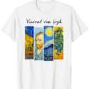 Famous Van Gogh Paintings Art Starry Night Flowers Portrait T-Shirt, 3 XL