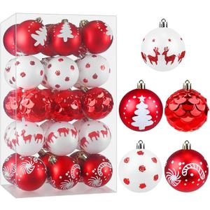 Christmas Ornaments Balls - 30 Pcs 2.4 Inch Shatterproof Plastic Christmas Balls Sets, Red & White Small Christmas Tree Ball Hanging Ornaments for Holiday Wreath Party Christmas Tree Decor (H)