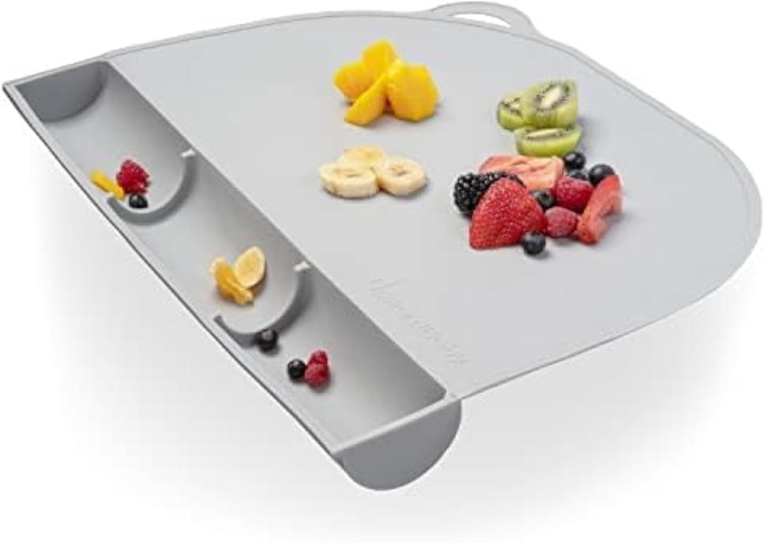 UpwardBaby Rectangular Silicone Toddler Placemat - Food-Catching Suction Table Mat, BPA-Free Baby-Led Weaning Supply, Easy-Clean Washable Mat, Gray