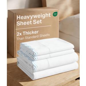 Extra Thick Heavyweight Queen Size, Embroidery Sheet Set - Light Blue