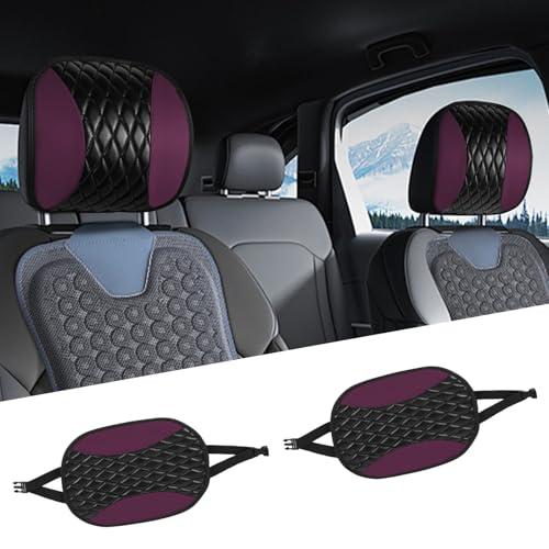 Hovom 2PCS Car Headrest Cover, Soft Breathable Leather Cars Front Seat Head Rest Covers, Waterproof Automotive Headrest Protector, Universal Interior Car Accessories for Most Vehicles (Purple)