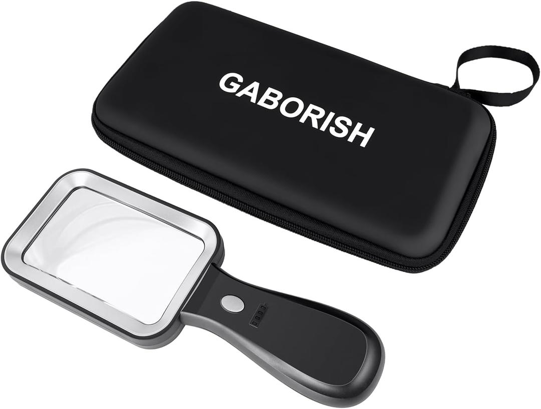 10X Magnifying Glass with Light and Case, Rechargeable Magnifier with 3 Color Modes, Lighted Magnifying Glass Handheld for Seniors Reading Low Vision, Inspection, Close Work