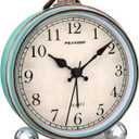 Peakeep 4" Small Battery Operated Antique Retro Analog Alarm Clock for Room Decor, Silent Elegant Bedside Desk Table Gift Clock (Aqua)