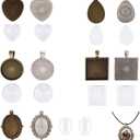 20Pcs Pendant Trays Kit Bezel Blanks with Glass Cabochons for Jewelry Making DIY Pendants Blank Bezels Tray Set Cabochon Pendant Making Supplies Crafting Accessories for Handmade Jewelry
